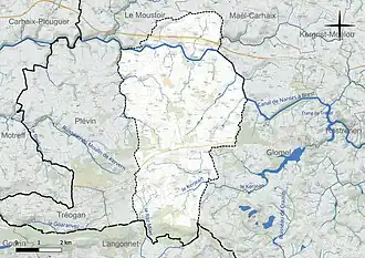 Carte en couleur présentant le réseau hydrographique de la commune