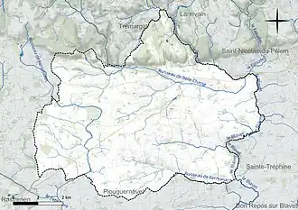 Carte en couleur présentant le réseau hydrographique de la commune