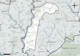 Carte en couleur présentant le réseau hydrographique de la commune