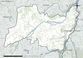 Carte en couleur présentant le réseau hydrographique de la commune