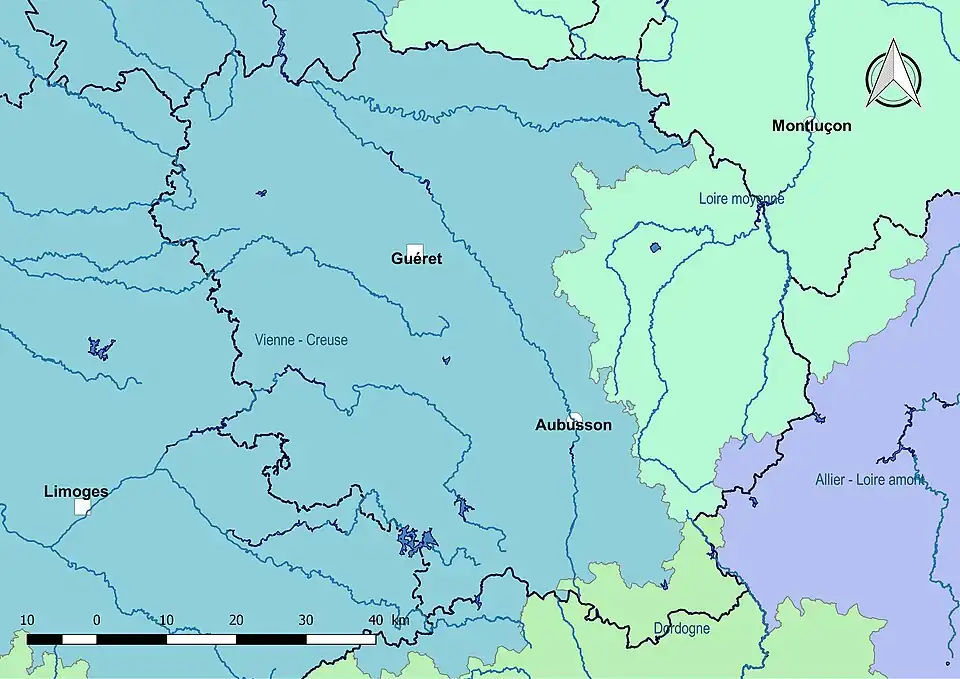 La Creuse est découpée en quatre sous-bassins administratifs : « Vienne-Creuse », « Loire moyenne », « Dordogne » et «  Allier-Loire amont ».