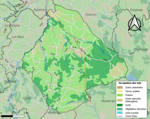 Carte en couleurs présentant l'occupation des sols.