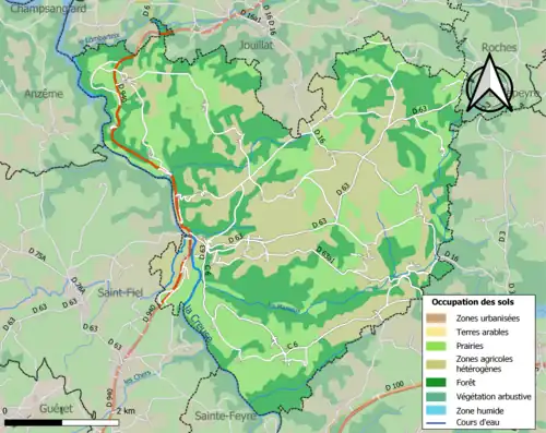 Carte en couleurs présentant l'occupation des sols.