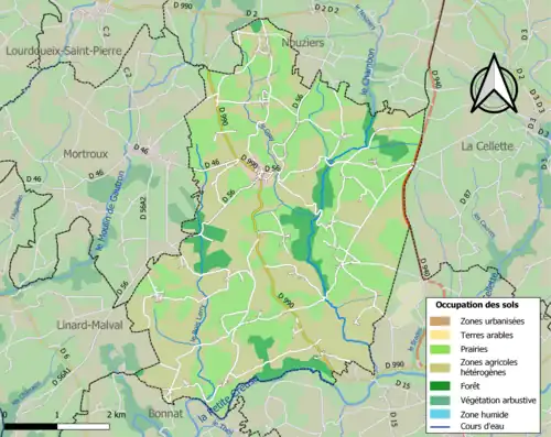 Carte en couleurs présentant l'occupation des sols.