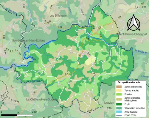 Carte en couleurs présentant l'occupation des sols.