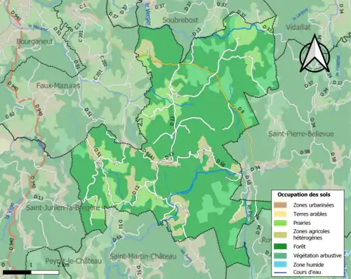 Carte en couleurs présentant l'occupation des sols.