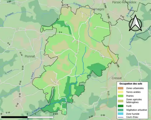 Carte en couleurs présentant l'occupation des sols.
