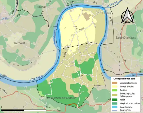 Carte en couleurs présentant l'occupation des sols.