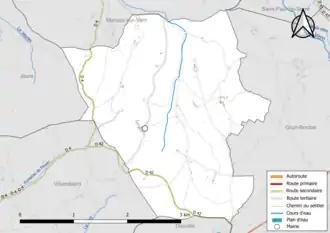 Carte en couleur présentant le réseau hydrographique de la commune