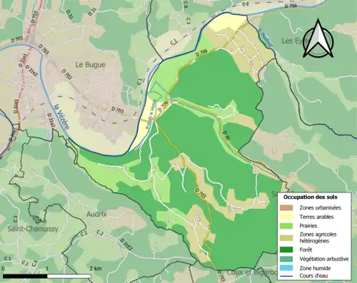 Carte en couleurs présentant l'occupation des sols.