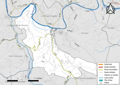 Carte en couleur présentant le réseau hydrographique de la commune