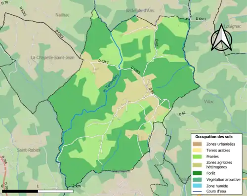 Carte en couleurs présentant l'occupation des sols.