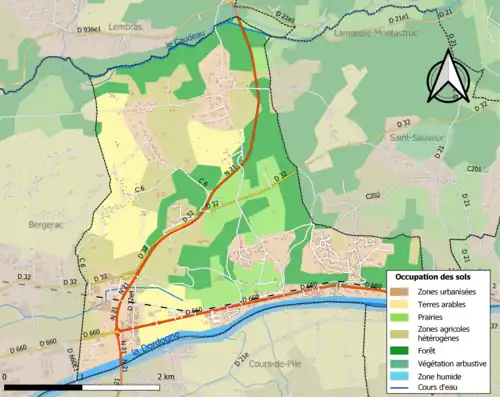 Carte en couleurs présentant l'occupation des sols.
