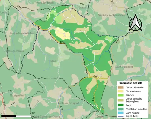 Carte en couleurs présentant l'occupation des sols.