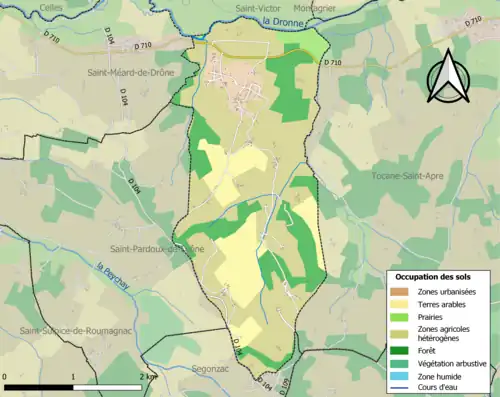 Carte en couleurs présentant l'occupation des sols.