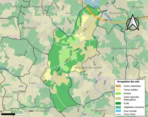 Carte en couleurs présentant l'occupation des sols.