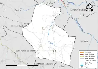 Carte en couleur présentant le réseau hydrographique de la commune