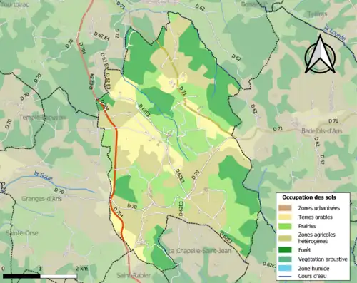 Carte en couleurs présentant l'occupation des sols.