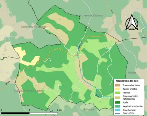 Carte en couleurs présentant l'occupation des sols.
