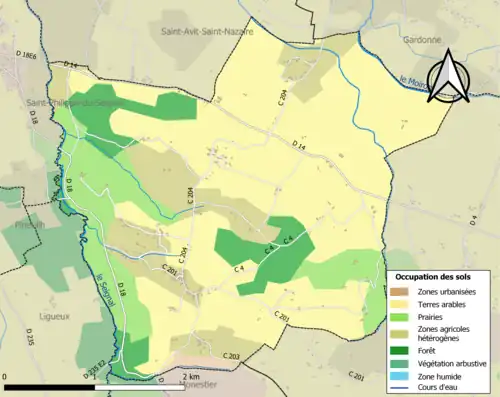 Carte en couleurs présentant l'occupation des sols.