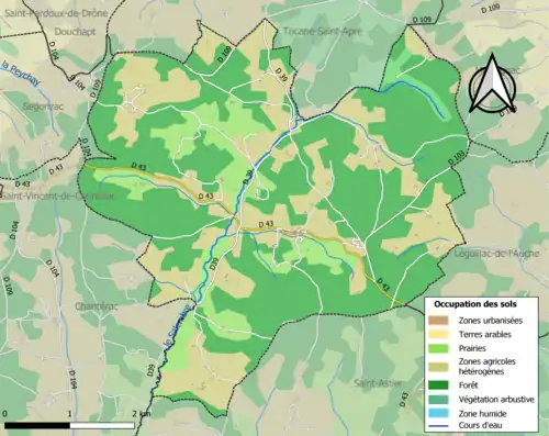 Carte en couleurs présentant l'occupation des sols.
