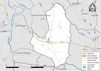 Carte en couleur présentant le réseau hydrographique de la commune