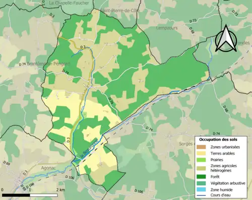 Carte en couleurs présentant l'occupation des sols.