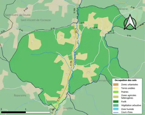Carte en couleurs présentant l'occupation des sols.