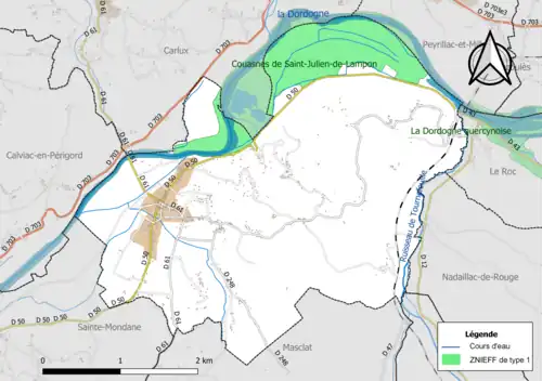 Carte de la ZNIEFF de type 1 à La Saint-Julien-de-Lampon.