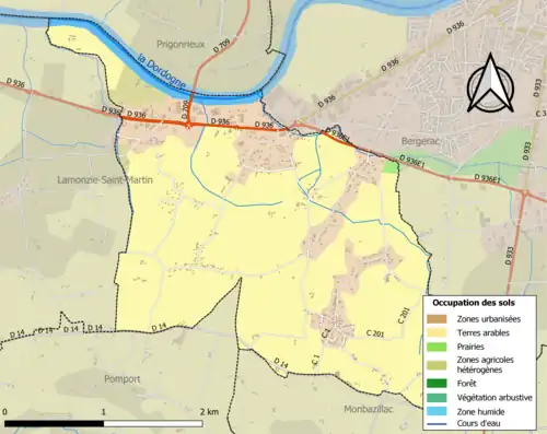 Carte en couleurs présentant l'occupation des sols.
