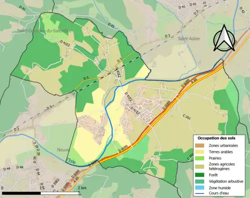 Carte en couleurs présentant l'occupation des sols.