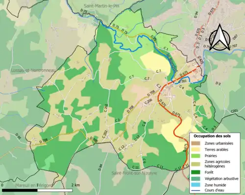 Carte en couleurs présentant l'occupation des sols.