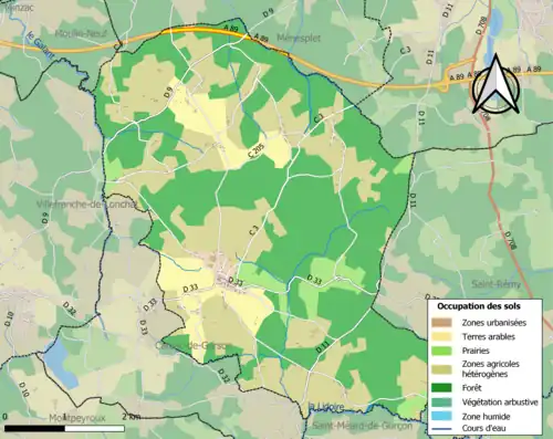 Carte en couleurs présentant l'occupation des sols.