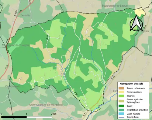 Carte en couleurs présentant l'occupation des sols.