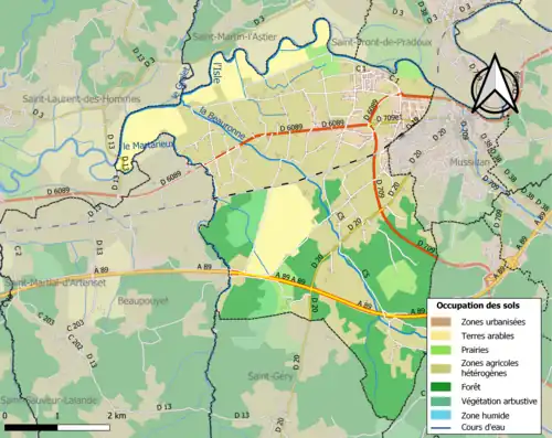 Carte en couleurs présentant l'occupation des sols.