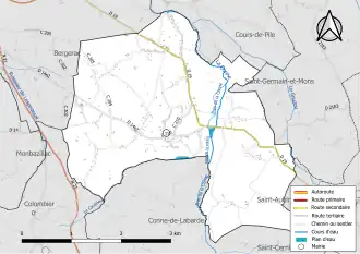 Carte en couleur présentant le réseau hydrographique de la commune