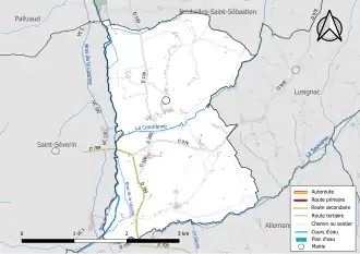 Carte en couleur présentant le réseau hydrographique de la commune