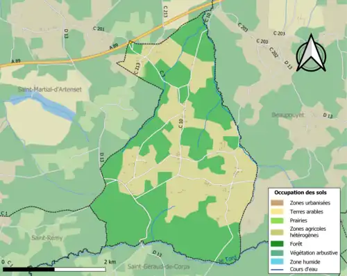 Carte en couleurs présentant l'occupation des sols.