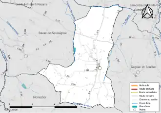 Carte en couleur présentant le réseau hydrographique de la commune