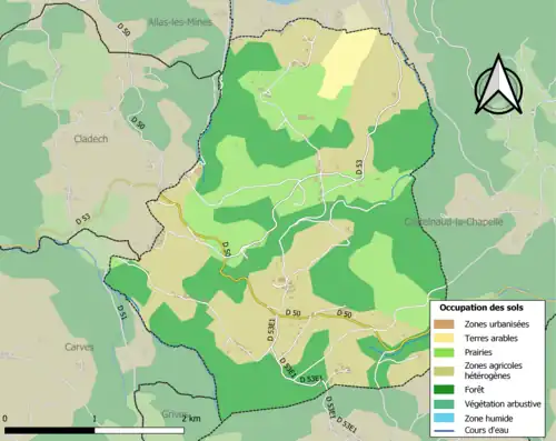Carte en couleurs présentant l'occupation des sols.
