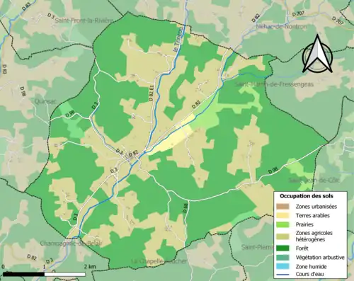 Carte en couleurs présentant l'occupation des sols.