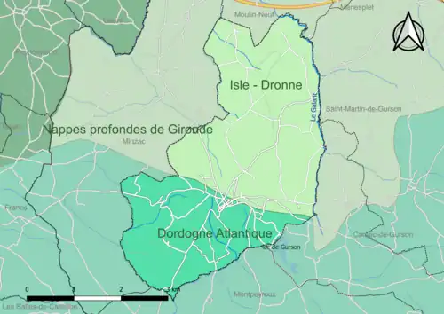 Carte en couleur présentant le(s) SAGE couvrant le territoire communal