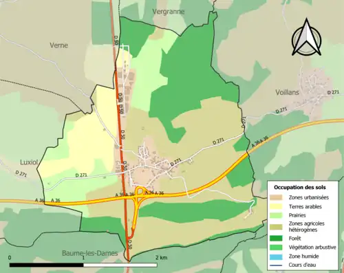 Carte en couleurs présentant l'occupation des sols.