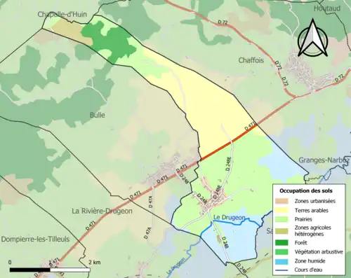 Carte en couleurs présentant l'occupation des sols.