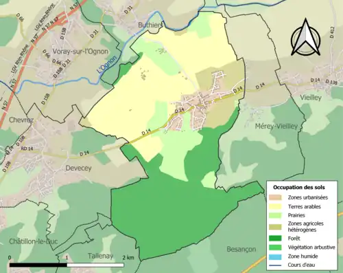 Carte en couleurs présentant l'occupation des sols.