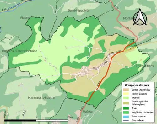 Carte en couleurs présentant l'occupation des sols.