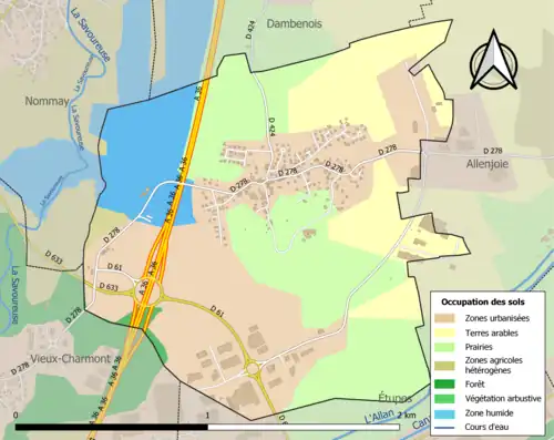 Carte en couleurs présentant l'occupation des sols.