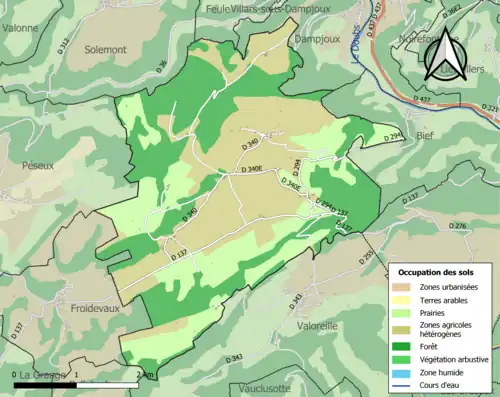 Carte en couleurs présentant l'occupation des sols.
