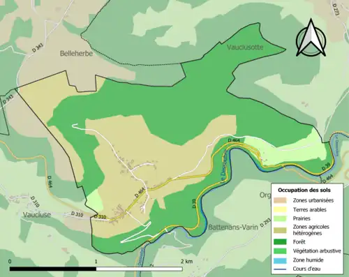 Carte en couleurs présentant l'occupation des sols.