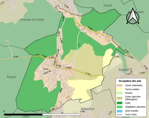 Carte en couleurs présentant l'occupation des sols.